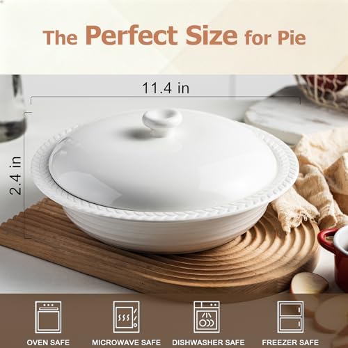 Deep Dish Pie Pan with Lid for Baking, 11 inch Pie Dish with Cover