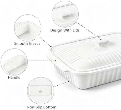 Large Ceramic Baking Dish with Lid, 5.5 Quart