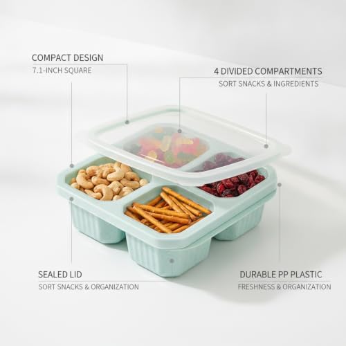 Home Organizers 4-Compartment Snack Box with Lid, Divided Dry Food