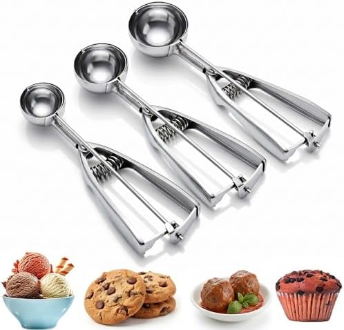 Ice Cream Scoop, 3Pcs Cookie Scoop Set, Stainless Steel Ice Cream