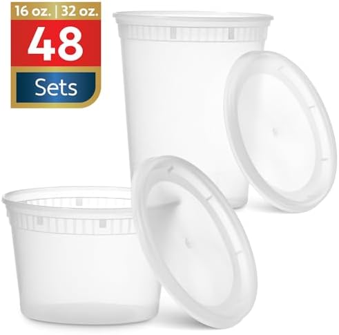 48 Clear Plastic Deli Containers with Lids, 16 oz 32 oz Combo Pack 24