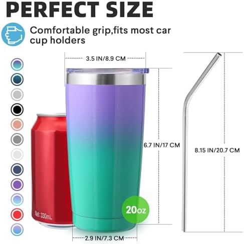 Volhoply 20oz Stainless Steel Tumbler with Lid and Straw Bulk 4
