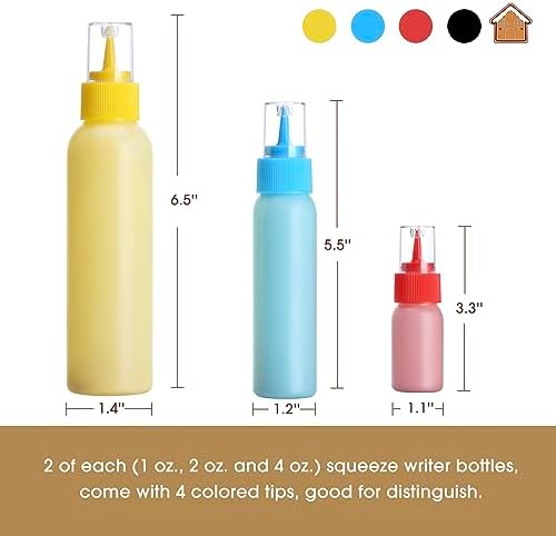 Cookie Icing Bottles, 6 Squeeze Applicators, 1/2/4 Ounces