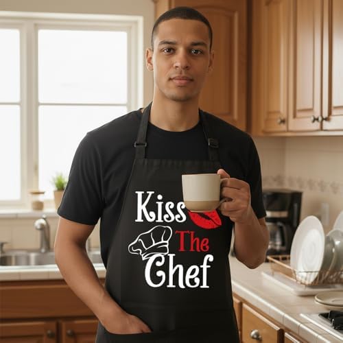 Kiss the Chef Apron Gifts for Men,Adjustable Grilling Cooking Aprons