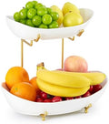 2 Tier Fruit Bowl, Ceramic Fruit Basket for Kitchen Counter
