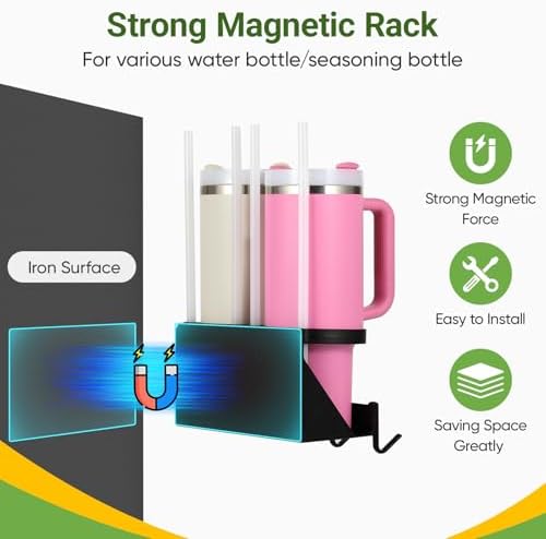 8 Cups Magnetic Cup Holder for Fridge, Black