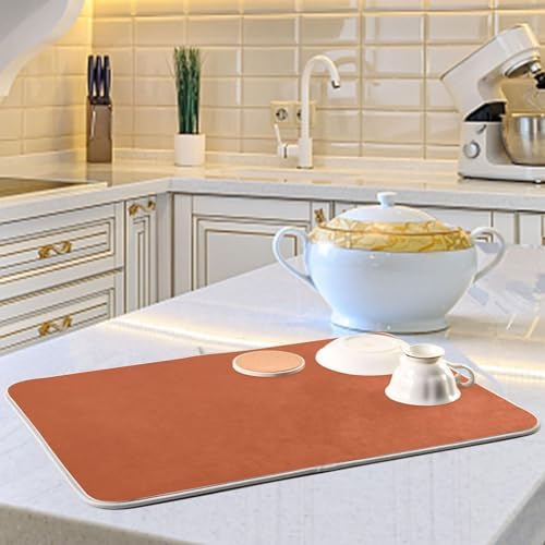 Emelivor Burnt Orange Dish Drying Mat for Kitchen Counter Absorbent