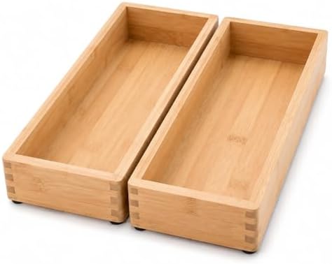 Bamboo Drawer Organizer Boxes - Non-Slip Utensil & Storage Tray