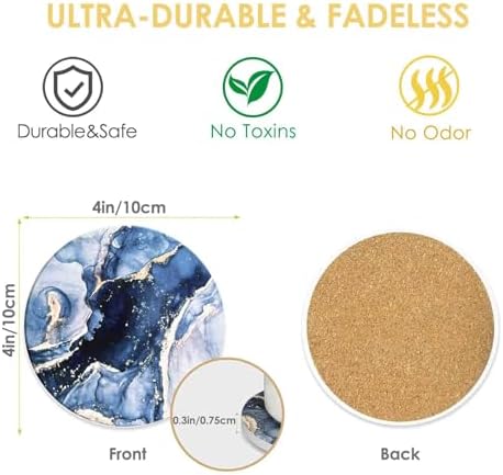 Drink Coasters with Holder 6 Pack, Ceramic Marble Style, Absorbent