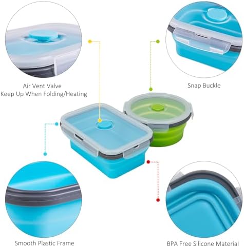 Collapsible Food Storage Containers with Lid & Air Vent, 16 Pack, 8