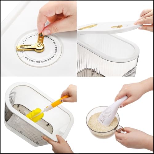 Cididu Clear Rice Holder Dispenser, 22 Lbs Large Grain Storage Container with Measuring Cup, Cylinder Household Food Dispenser Bucket Kitchen Organization for Cereal Oatmeal Coffee Bean Soybean Corn