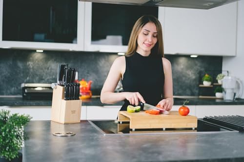 Bamboo Universal Knife Block with 2 Built-In Sharpeners