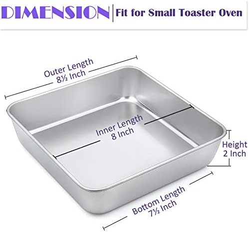8 x 8-Inch Baking Pan, E-far Square Cake Brownie Baking Pans Stainless