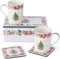 Spode Christmas Tree 5-Piece Mug & Tin Set - Porcelain Mugs & Cork