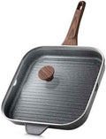 SENSARTE Nonstick Grill Pan with Lid, Grill Pan for Stove Tops, Versatile Griddle with Pour Spouts, Square Big Cooking Surface, Durable Skillet Indoor & Outdoor Grilling. PFOA Free, 12Inch