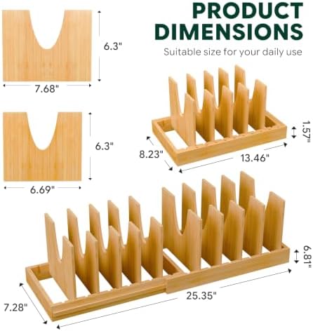 Simple Trending Bamboo Pot and Pan Organizer, Expandable Lid Holder Rack
