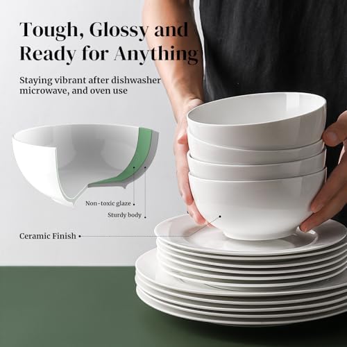 DOWAN 22 OZ White Ceramic Bowls Set of 4 - Perfect for Soup Bowls for