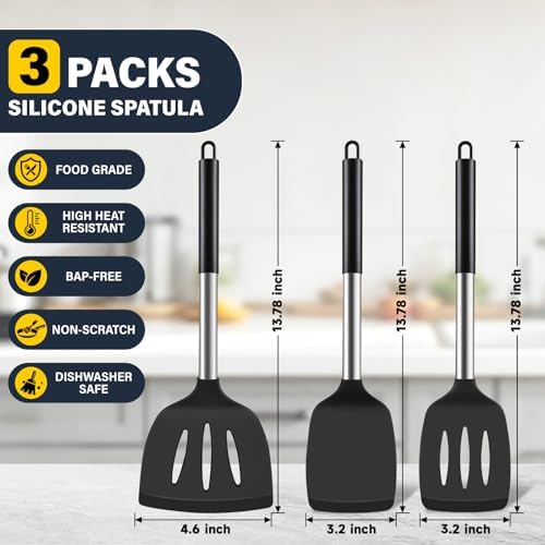Silicone Spatula Set, Heat Resistant Fish Spatula, Solid & Slotted