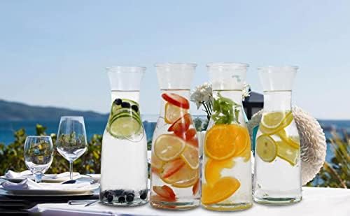 Set of 4 Glass Carafe with Lids, 1 Liter Beverage Pitcher Carafe for