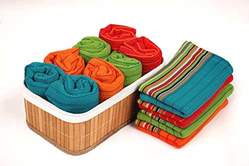 Aunti Em's Kitchen Salsa Stripe Cotton Dish Towels, Multicolor