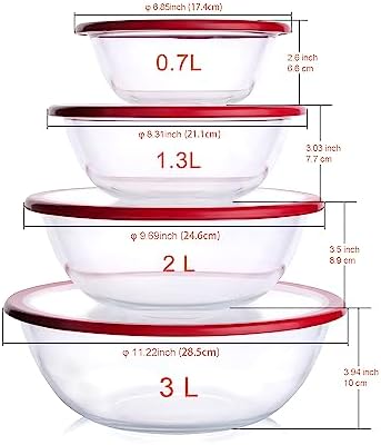 Glass Mixing Bowl with Lids Set, 8 PCS Glass Salad Bowls for oven.