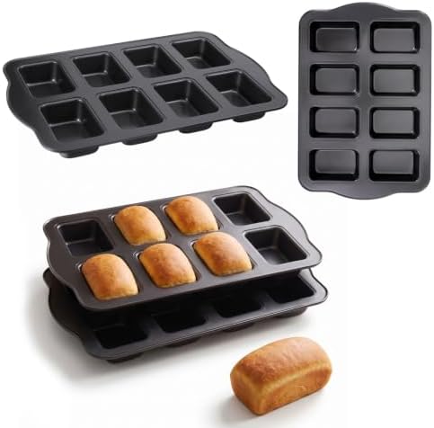 4Pcs Mini Loaf Baking Pans 8-Cavity, Nonstick Small Cornbread Pan
