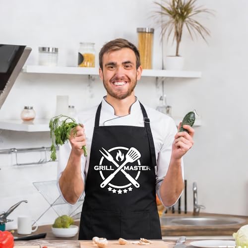 Funny Black Apron with Pockets for Man,Dad,Husband,Father in Law,Chef