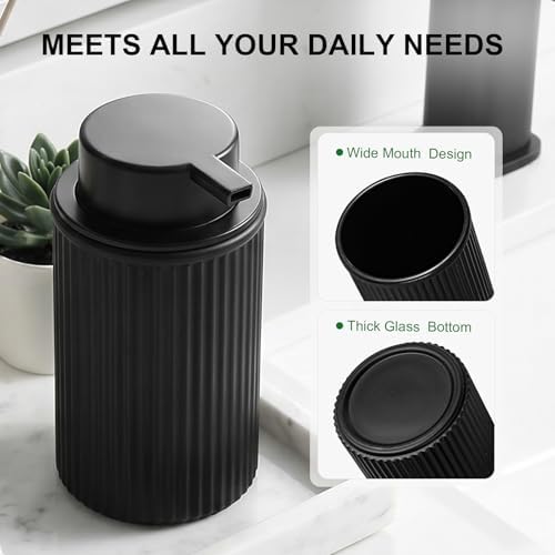 KASUNTING Matte Black Foaming Soap Dispenser, Ribbed Glass Foam Hand