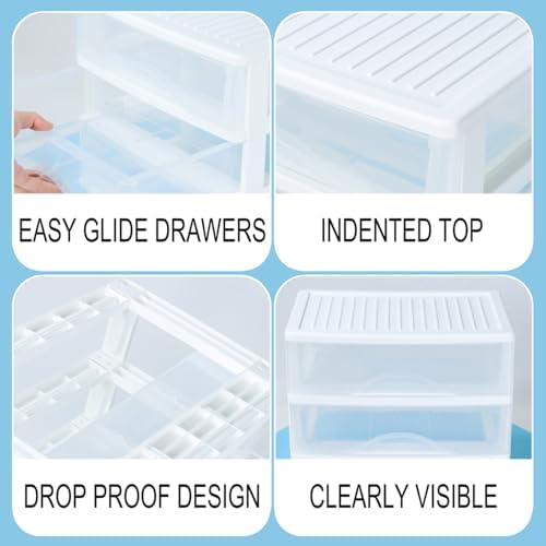 BYCY Plastic Stackable Storage 3 Drawers, White Bathroom Makeup