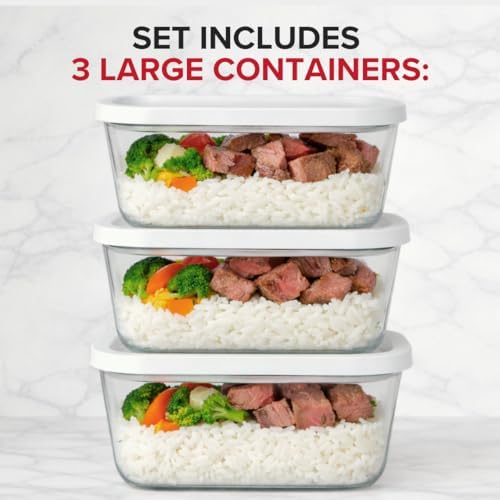 Chef Preserve Glass Vacuum Seal Containers, 3pcs Large Set