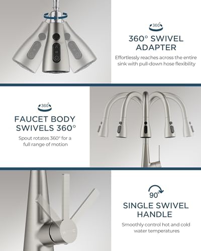 FORIOUS Kitchen Faucet with Pull Down Sprayer, Classic Stainless Steel