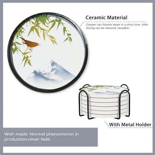 Drink Coasters Set of 6 with Holder,Japanese Cherry Blossom and