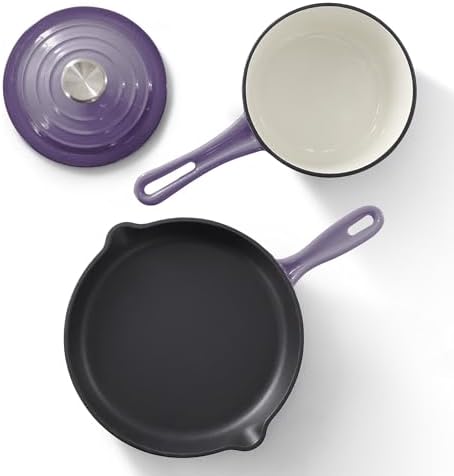 MegaChef 7 Piece Enameled Cast Iron Cookware Set in Purple