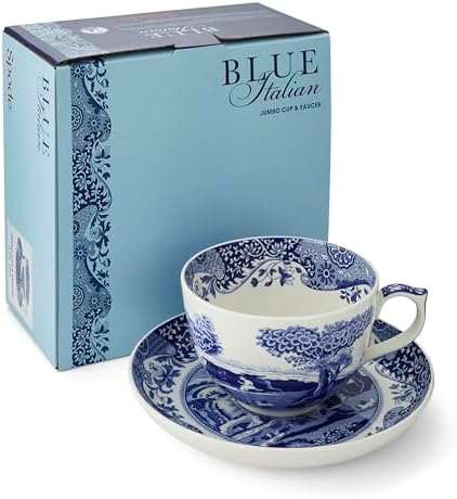 Portmeirion Spode Blue Italian Teacup and Saucer, 20-ounce Capacity
