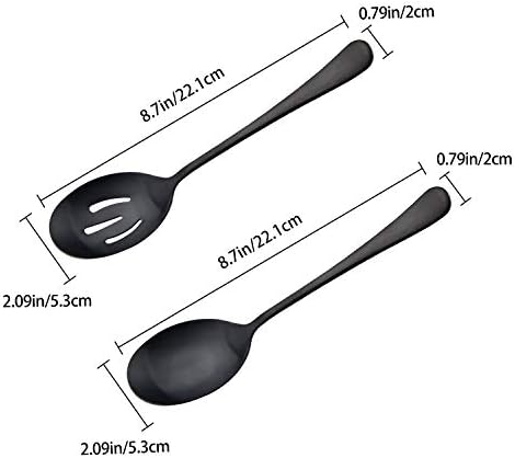 Serving Spoons Set, Black Stainless Steel, 8.7 Inch, Slotted and Solid