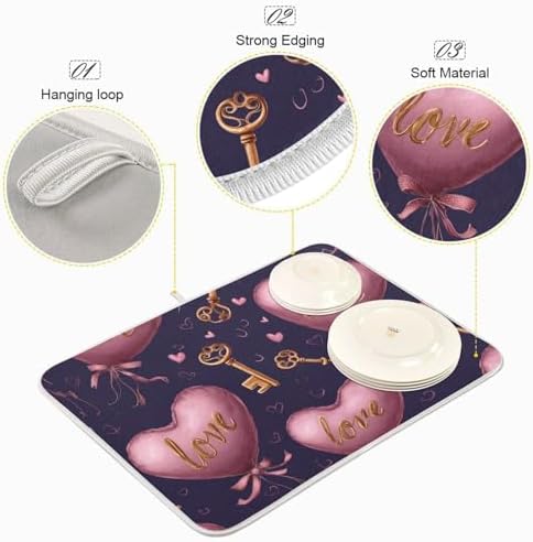 OTVEE Love Balloon Art Dish Drying Mat for Kitchen Counter Absorbent