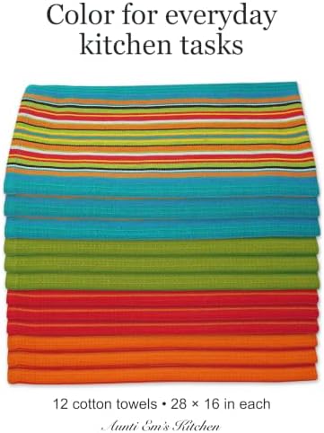 Aunti Em's Kitchen Salsa Stripe Cotton Dish Towels, Multicolor