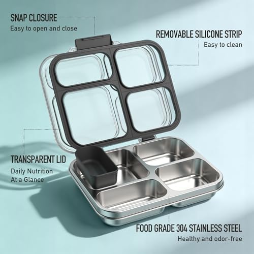 Stainless Steel Bento Box for Kids with Silicone Container, 4