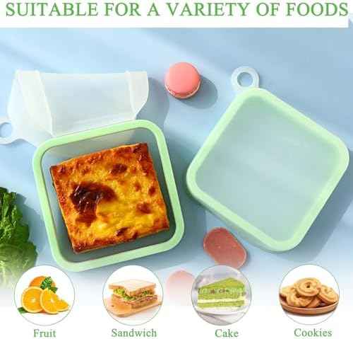 3 Pcs Silicone Sandwich Containers, Green