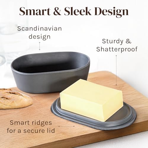 Dark Gray Butter Dish with Lid for Countertop – Bamboo Fiber Butter