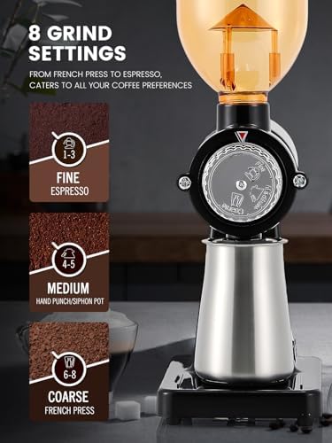 Huanyu 60mm Flat Burr Coffee Grinder, Black