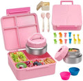 Bento Lunch Box with 9.5 oz Soup Thermo, Kids Leakproof 4 Compartments