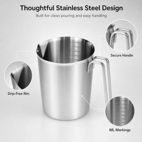QWORK 32 Oz 304 Stainless Steel Measuring Cup – 1000mL Graduated