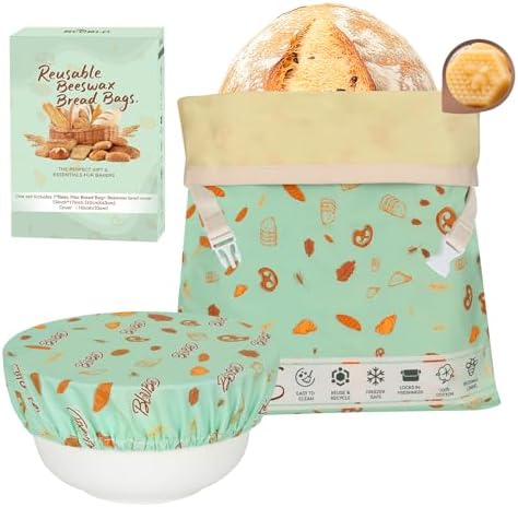 Reusable Beeswax Bread Bags for Homemade Bread and Bowl Cover, Cotton
