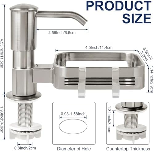 Kitchen Sink Soap Dispenser with Sponge Holder, Brushed Nickel