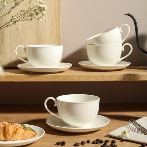 12 oz Cappuccino Cups with Saucers, Ceramic Coffee Cups Set of 4