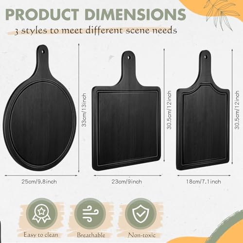 Geetery 3 Packs Black Wood Chopping Boards with Handle and Groove,12