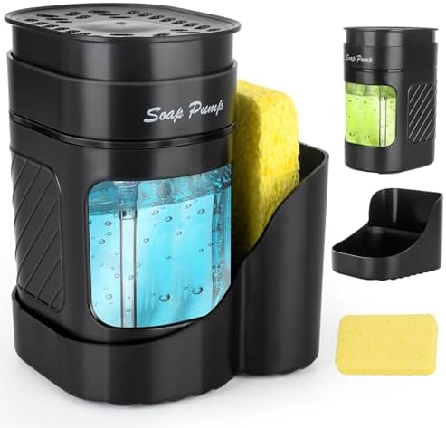 3-in-1 Kitchen Dish Soap Dispenser with Sponge Holder, Black