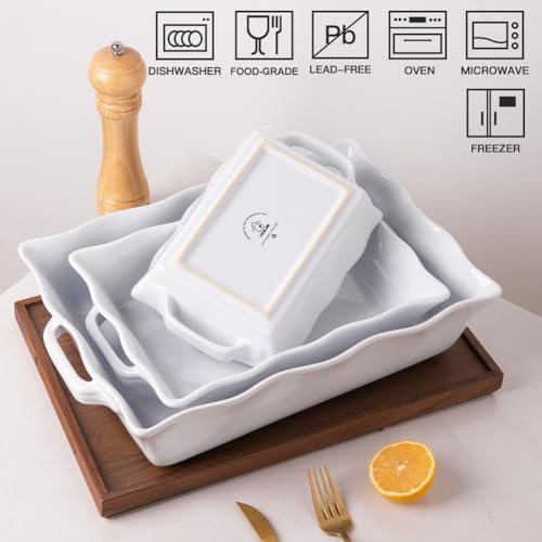 Sweejar Ceramic Rectangular Bakeware Set of 3, White