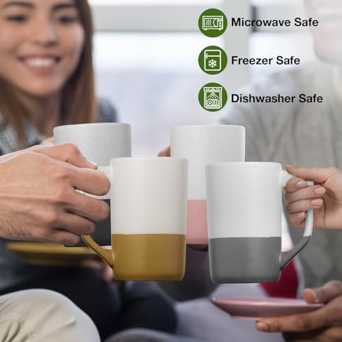 Large Ceramic Coffee Mug Set of 4, 16 oz Tea Cups with Handle